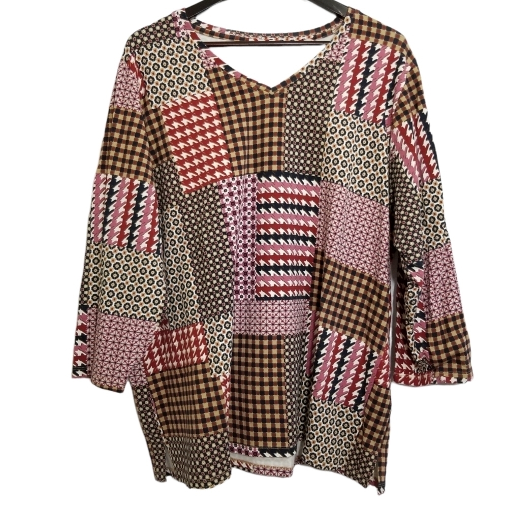 𝅺Alia patchwork print cotton stretchy top Size 3x